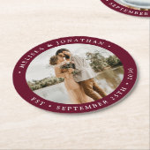 Modern Simple Burgundy Wine Photo Wedding Ronde Kartonnen Onderzetter (Gebogen)