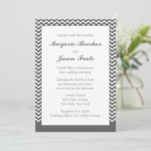 Modern Simple Chevron Wedding Invitation - Grijs Kaart (Staand voorkant)