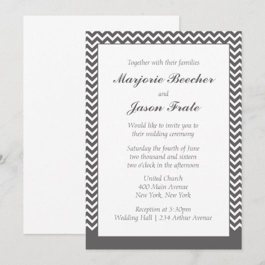 Modern Simple Chevron Wedding Invitation - Grijs Kaart (Voorkant / Achterkant)