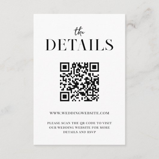 Modern Simple Chic Black en White Wedding Informatiekaartje (Voorkant)