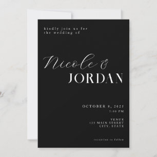 Modern Simple Chic Black en White Wedding Kaart
