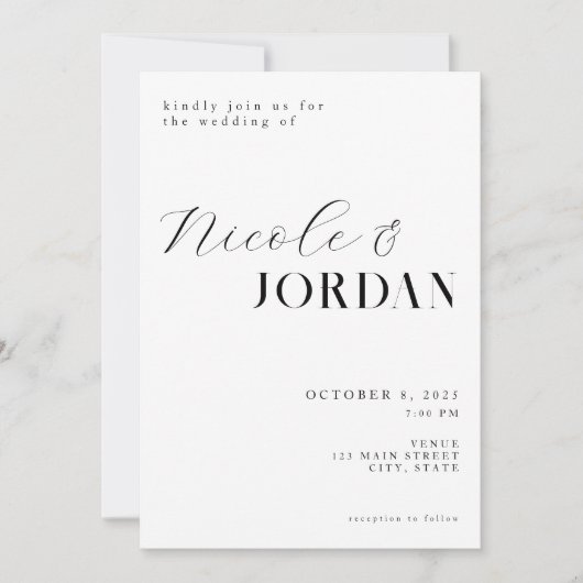 Modern Simple Chic Black en White Wedding Kaart (Voorkant)