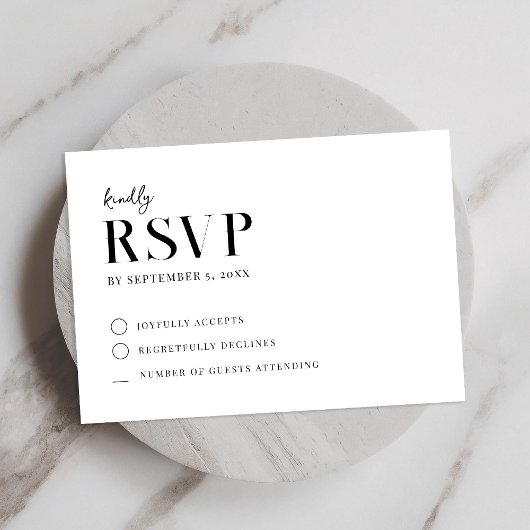 Modern Simple Chic Black en White Wedding RSVP Kaartje
