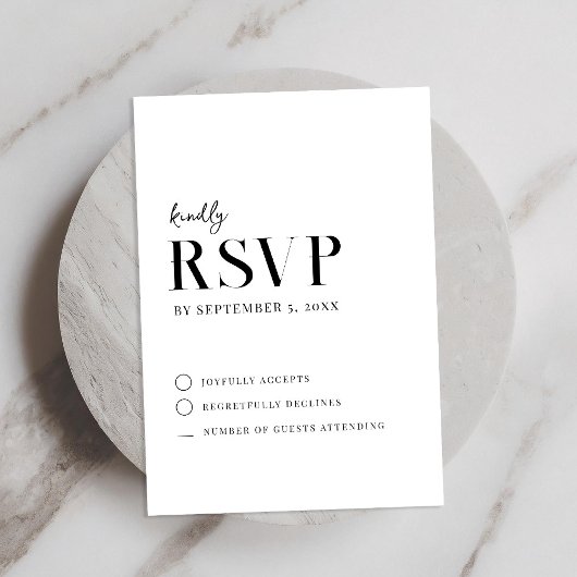 Modern Simple Chic Black en White Wedding RSVP Kaartje