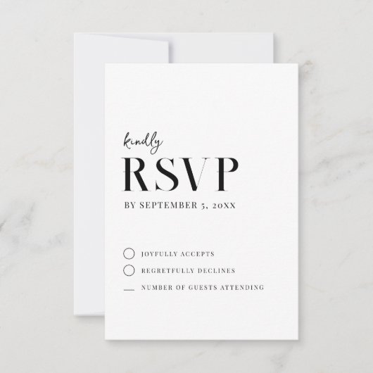 Modern Simple Chic Black en White Wedding RSVP Kaartje (Voorkant)