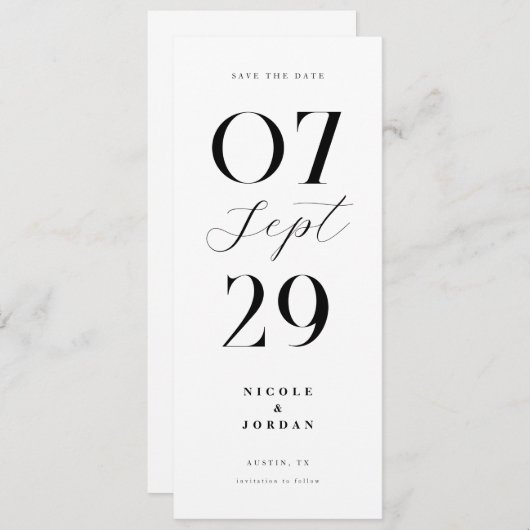 Modern Simple Chic Black en White Wedding Save The Date (Voorkant / Achterkant)
