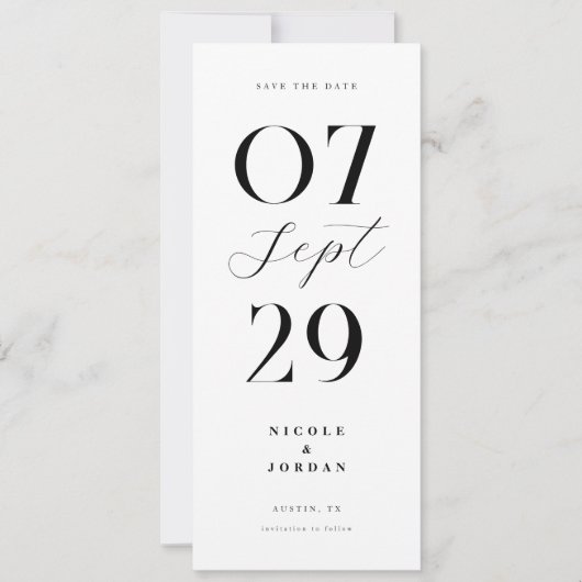 Modern Simple Chic Black en White Wedding Save The Date (Voorkant)