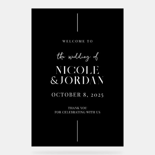 Modern Simple Chic Black en White Weduwen Welkom Acryl Bord (Voorkant)