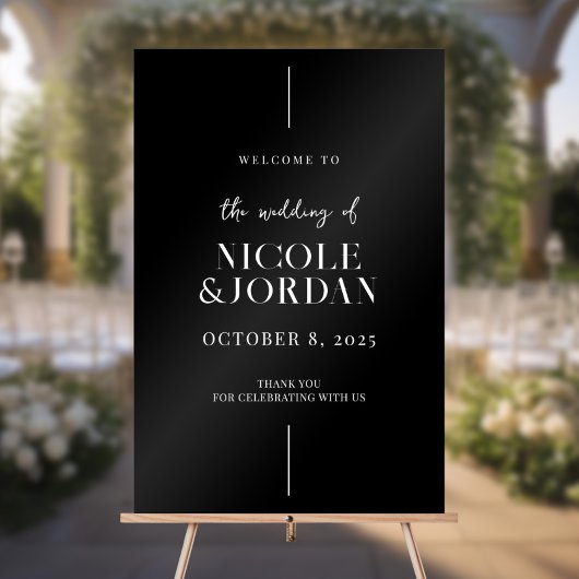 Modern Simple Chic Black en White Weduwen Welkom Acryl Bord