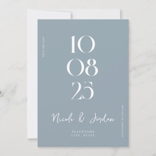 Modern Simple Chic Dusty Blue Wedding Save The Date (Voorkant)