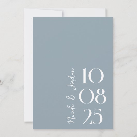 Modern Simple Chic Dusty Blue Wedding Save The Date (Achterkant)