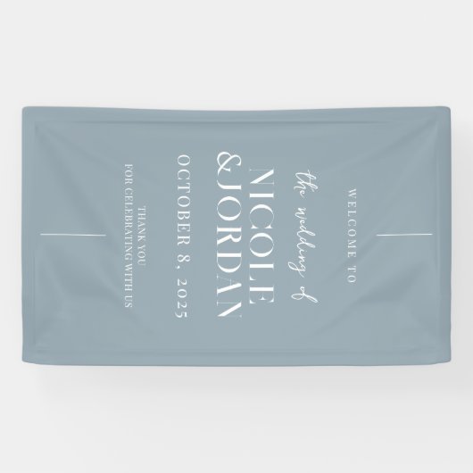 Modern Simple Chic Dusty Blue Wedding Welkom Spandoek (Horizontaal)