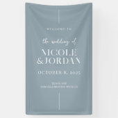 Modern Simple Chic Dusty Blue Wedding Welkom Spandoek (Verticaal)