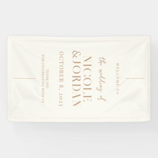 Modern Simple Chic Ivory Tan Weddenschap Welkom Spandoek (Horizontaal)