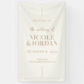 Modern Simple Chic Ivory Tan Weddenschap Welkom Spandoek (Verticaal)