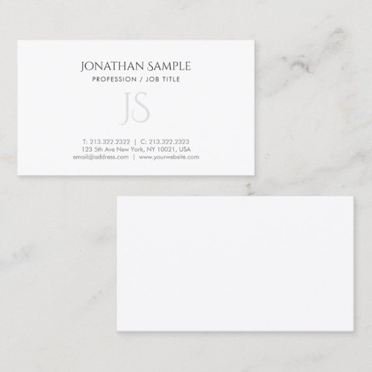 Modern Simple Chic Monogrammed Plain Trendy Visitekaartje (Voorkant / Achterkant)