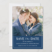 Modern Simple Chic Navy Blue Photo Wedding Save The Date (Voorkant)