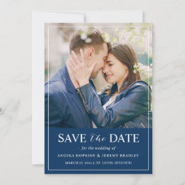 Modern Simple Chic Navy Blue Photo Wedding Save The Date