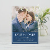 Modern Simple Chic Navy Blue Photo Wedding Save The Date (Staand voorkant)
