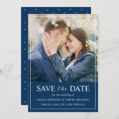 Modern Simple Chic Navy Blue Photo Wedding Save The Date (Voorkant / Achterkant)