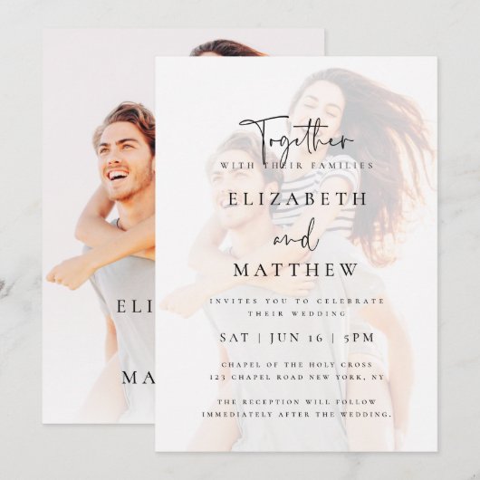 Modern Simple Chic Photo Wedding Invitation Kaart (Voorkant / Achterkant)