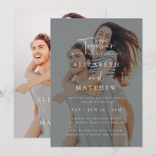 Modern Simple Chic Photo Wedding Invitation Kaart (Voorkant / Achterkant)