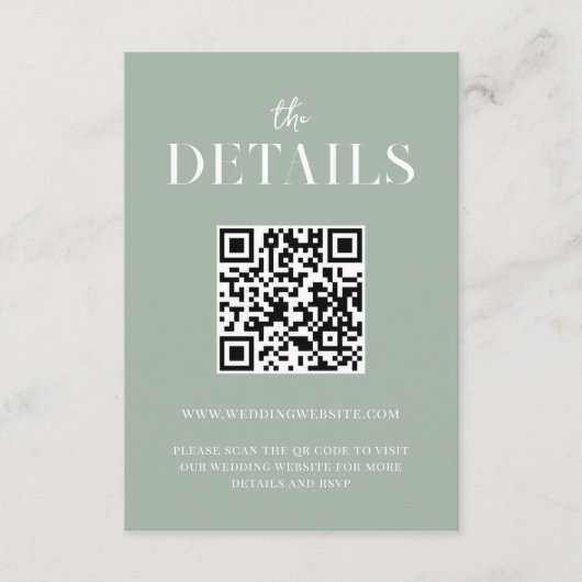 Modern Simple Chic Sage Green Wedding Informatiekaartje (Voorkant)