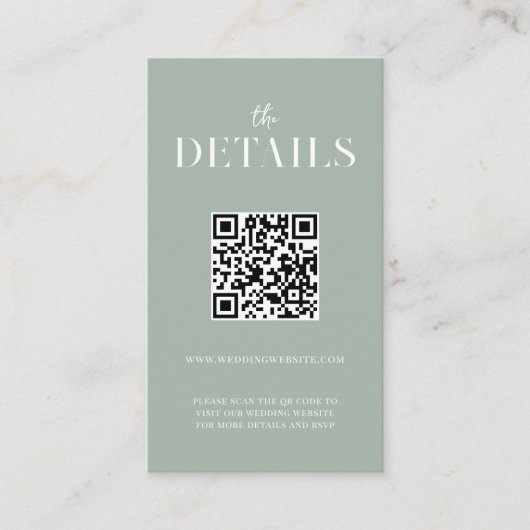 Modern Simple Chic Sage Green Wedding Informatiekaartje (Voorkant)