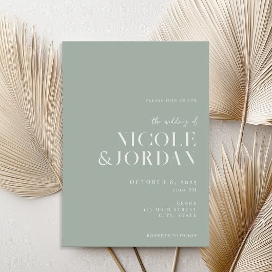 Modern Simple Chic Sage Green Wedding Kaart