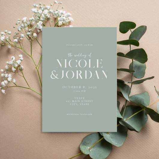 Modern Simple Chic Sage Green Wedding Kaart