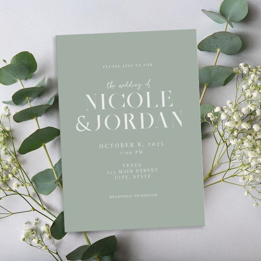 Modern Simple Chic Sage Green Wedding Kaart