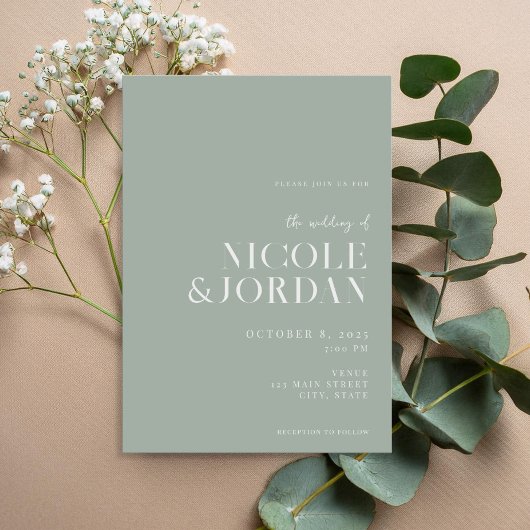 Modern Simple Chic Sage Green Wedding Kaart
