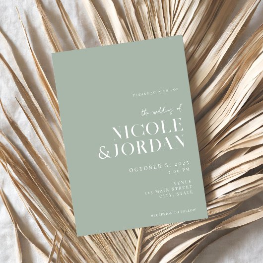 Modern Simple Chic Sage Green Wedding Kaart