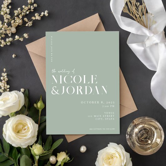 Modern Simple Chic Sage Green Wedding Kaart