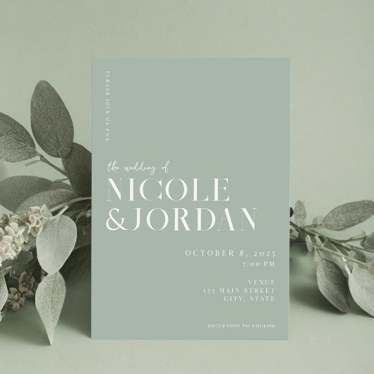 Modern Simple Chic Sage Green Wedding Kaart