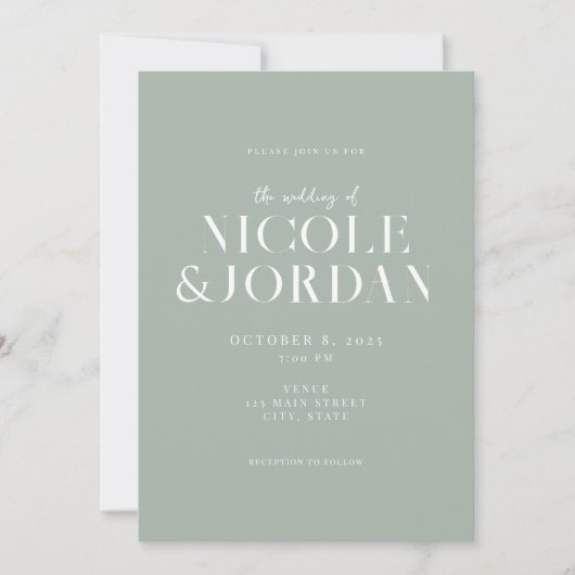 Modern Simple Chic Sage Green Wedding Kaart (Voorkant)