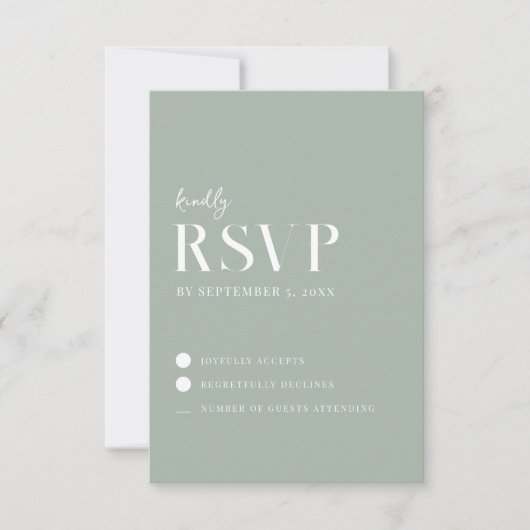 Modern Simple Chic Sage Green Wedding RSVP Kaartje (Voorkant)