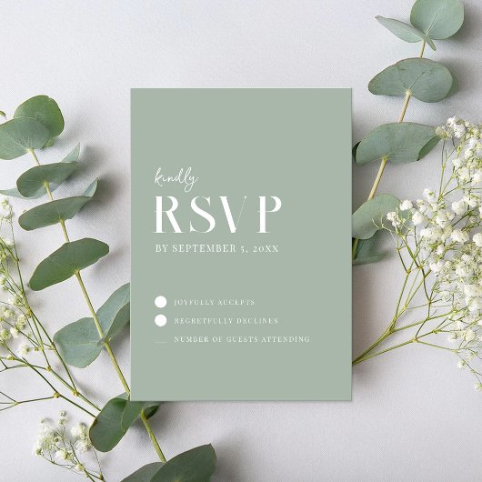 Modern Simple Chic Sage Green Wedding RSVP Kaartje
