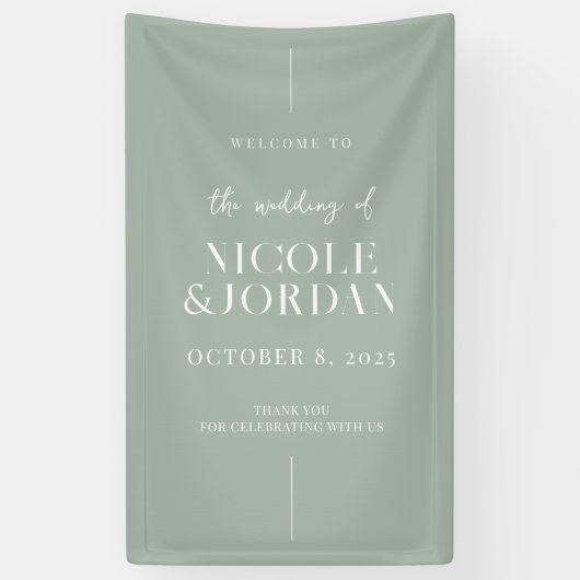 Modern Simple Chic Sage Green Wedding Welkom Spandoek (Verticaal)