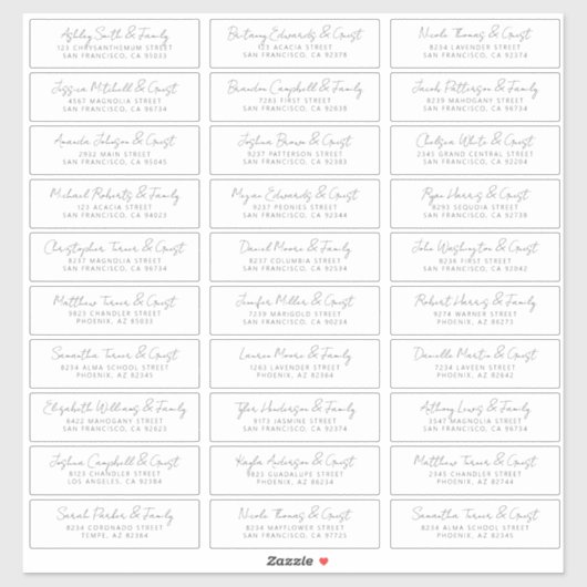 Modern Simple Chic Wedding Guest Names Address Sticker (Vel)