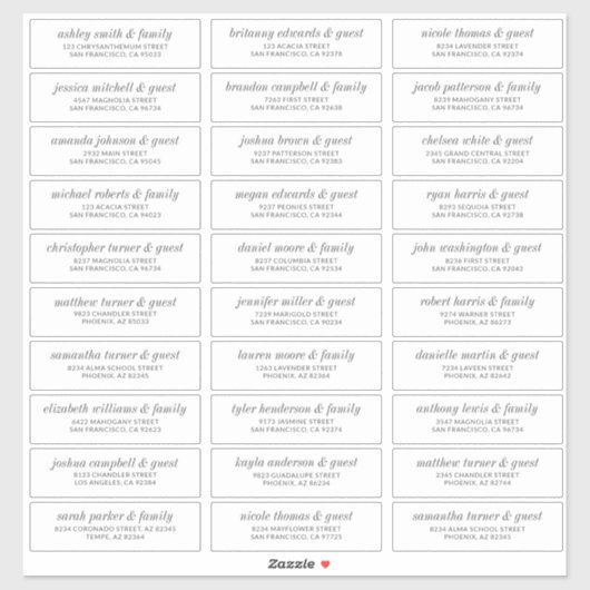 Modern Simple Chic Wedding Guest Names Address Sticker (Vel)