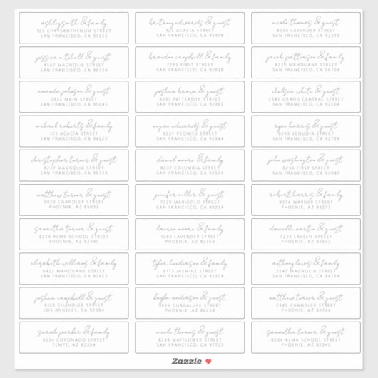 Modern Simple Chic Wedding Guest Names Address Sticker (Vel)