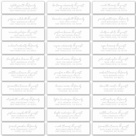 Modern Simple Chic Wedding Guest Names Address Sticker (Voorkant)