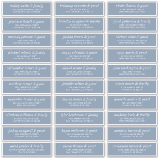 Modern Simple Chic Wedding Guest Names Address Sticker (Voorkant)
