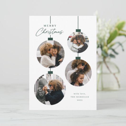 Modern Simple Christmas Ornament 4 Photo Feestdagenkaart (Staand voorkant)