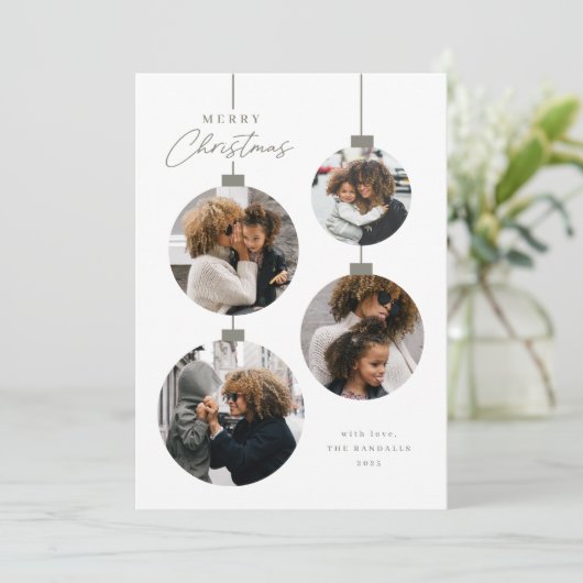 Modern Simple Christmas Ornament 4 Photo Feestdagenkaart (Staand voorkant)