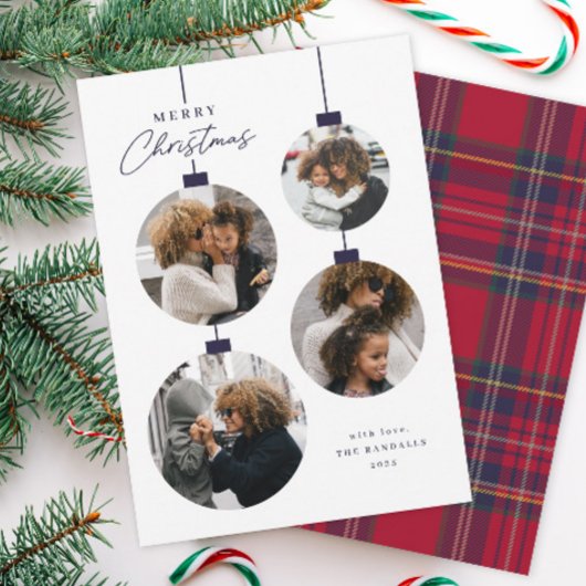 Modern Simple Christmas Ornament 4 Photo Feestdagenkaart