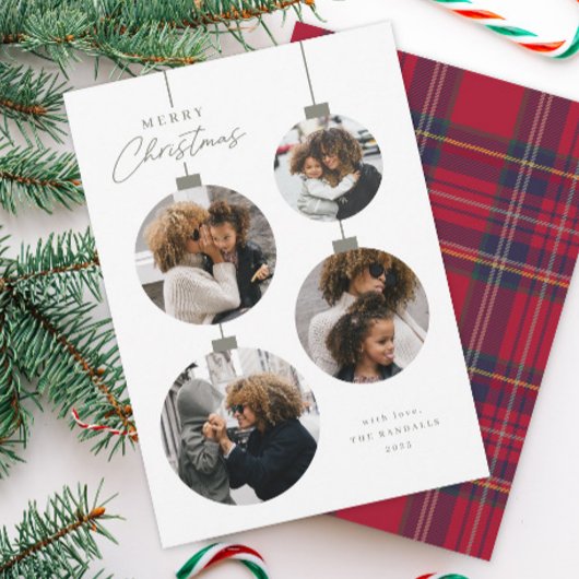 Modern Simple Christmas Ornament 4 Photo Feestdagenkaart