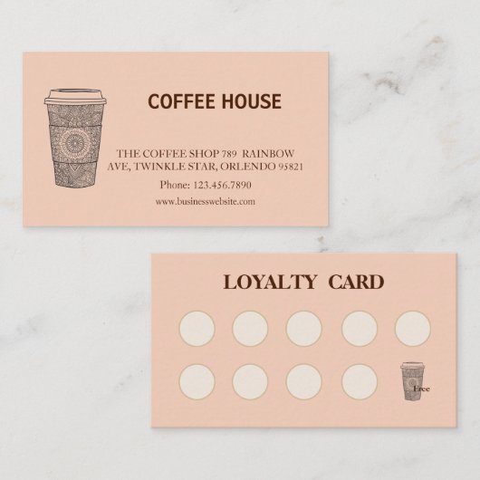 Modern simple coffee Shop Loyalty Card Visitekaartje (Voorkant / Achterkant)