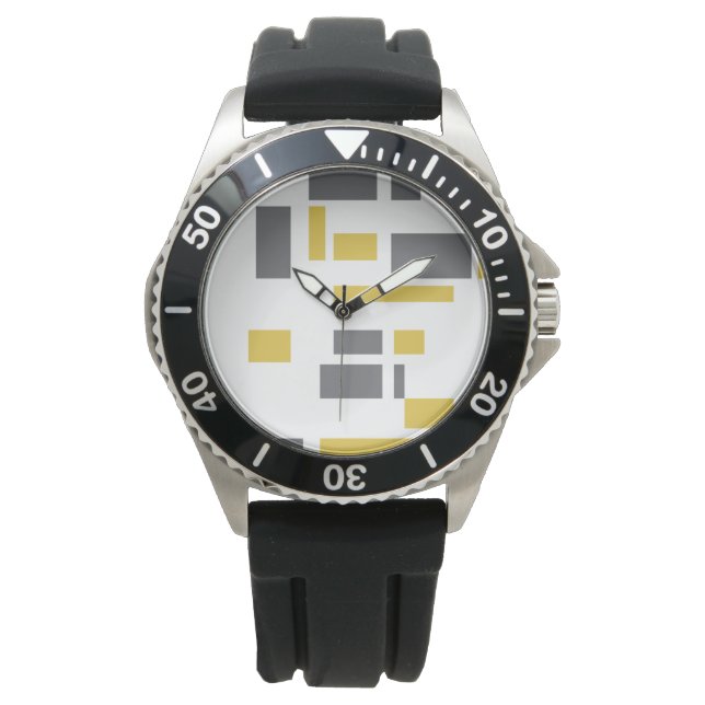 Modern, simple, cool geometric yellow gray pattern horloge (Voorkant)